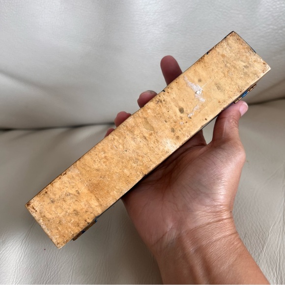 Vintage Carved Marble Asian Bamboo Motif Jewelry Trinket Box - Picture 14 of 15